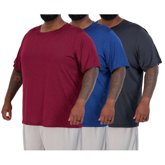 Real Essentials 3 Pack: Men’s Big & Tall Tech Stretch Long-Sleeve & Short-Sleeve Dry-Fit T-Shirt (3XT-5XT)