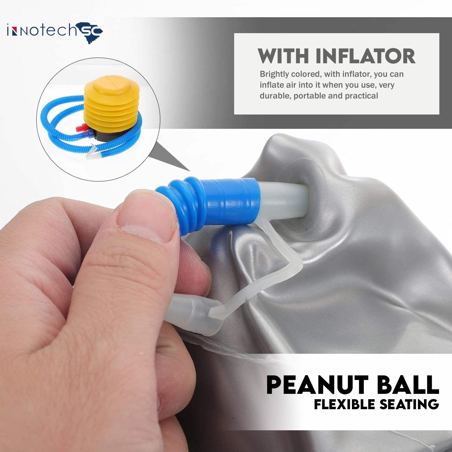 InnotechSC Peanut Ball – Anti-Burst Exercise Ball for Labor, Physical Therapy, Kids, Core Strength, Flexible Seating, Home & Gym Fitness, Sensory Chair Wiggle Seat (Includes Pump) Gray