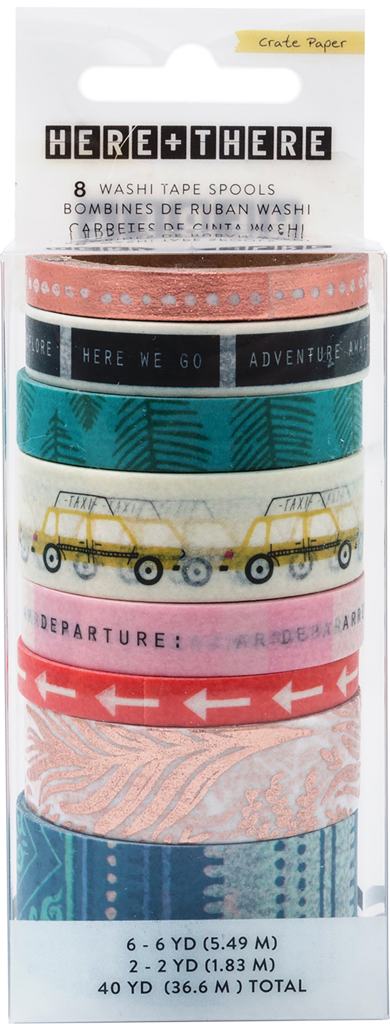 Here & There Washi Tape 8/Pkg.25" To .875" Wide, 2 To 6 Yards Each