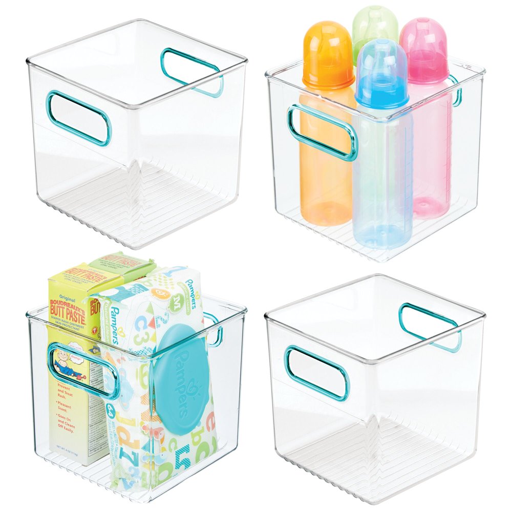 mDesign Plastic Storage Organizer Bin for Kids Supplies, 4 Pack Clear
