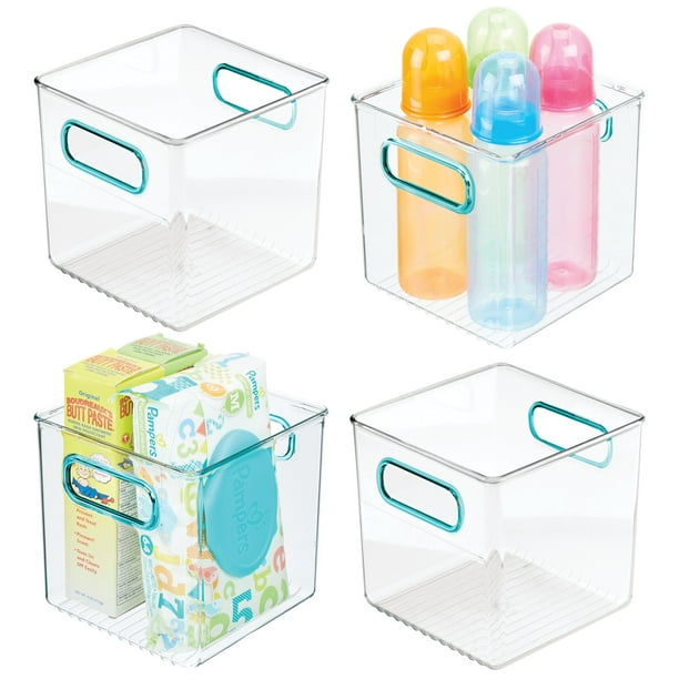 mDesign Plastic Storage Organizer Bin for Kids Supplies, 4 Pack Clear