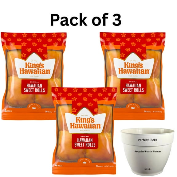 KING'S HAWAIIAN Original Hawaiian Sweet Rolls 4 Count, 4oz, Shelf-Stable ( 3 Pack )
