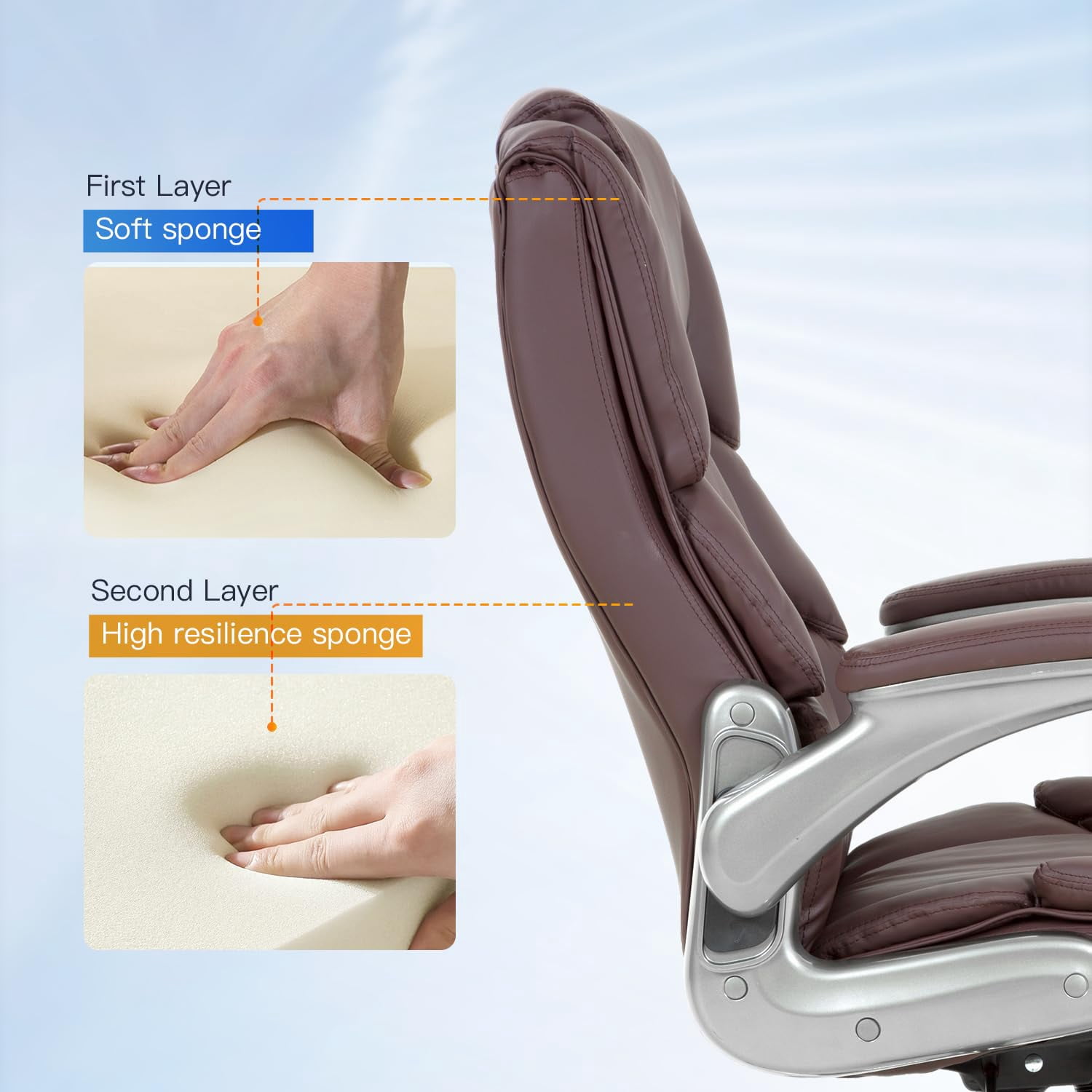 400lbs Big and Tall Office Chair  Ergonomic Desk Chair PU Leather Computer  Chair Adjustable High Back Rolling Chair with Lumbar Support for Adults, Brown