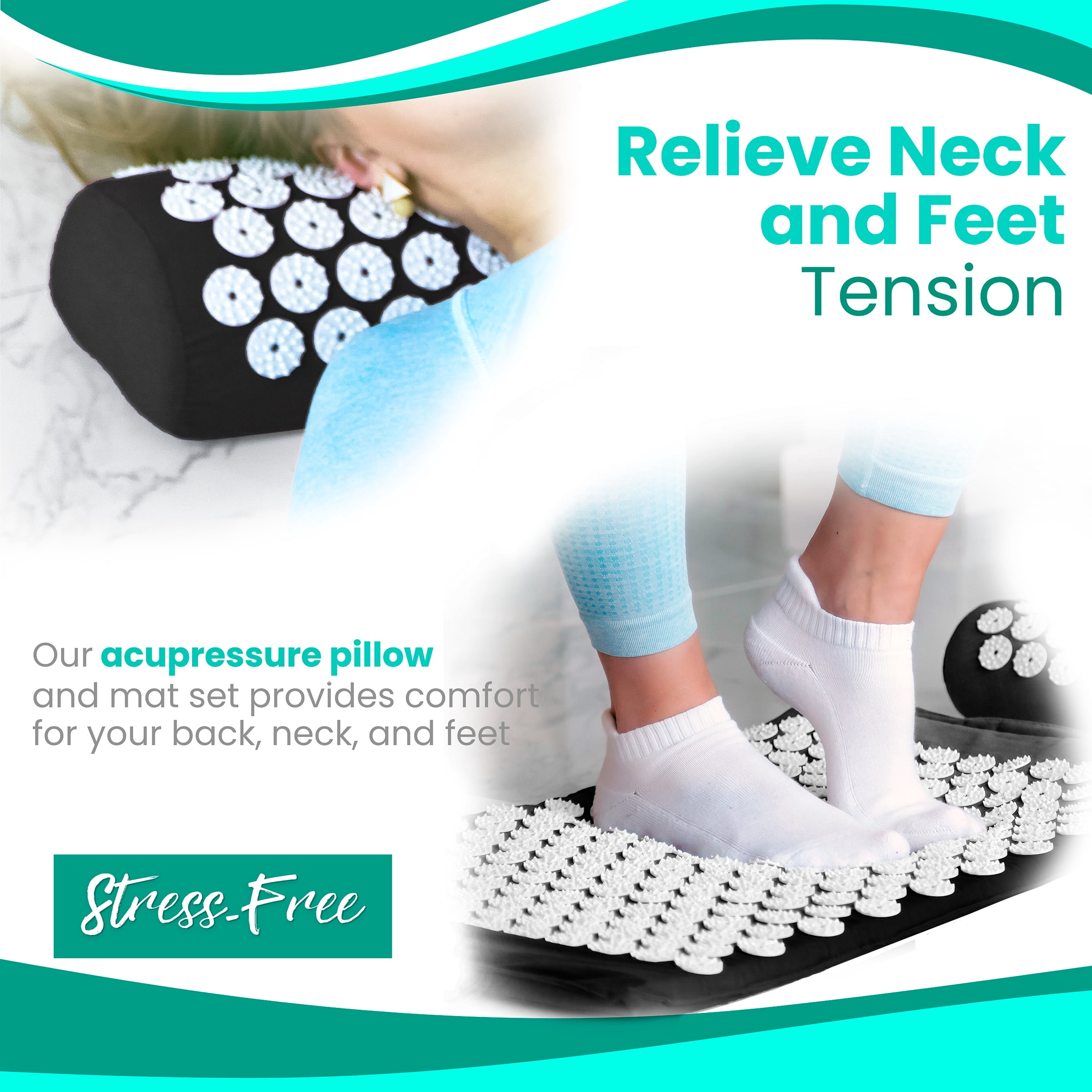 Sivan Health and Fitness Large Acupressure Mat and Pillow Set - Grounding Mat for Stress, Back & Neck Pain - Acupuncture Point Massage Mat - Includes Carry Bag