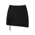 thumbnail image 3 of Levmjia Women Knit Hollow Out Mini Skirt Polyester High Waist Drawstring Irregular Split Hem Short Skirt Solid Color Casual For Beach Vacation Daily Summer Wear, 3 of 4