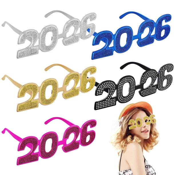 ColoMX Gafas 2026: Gafas de plástico con número 2026 y purpurina, ideales para fiestas de graduación, fiestas de Año Nuevo, cumpleaños y accesorios para fotomatón.