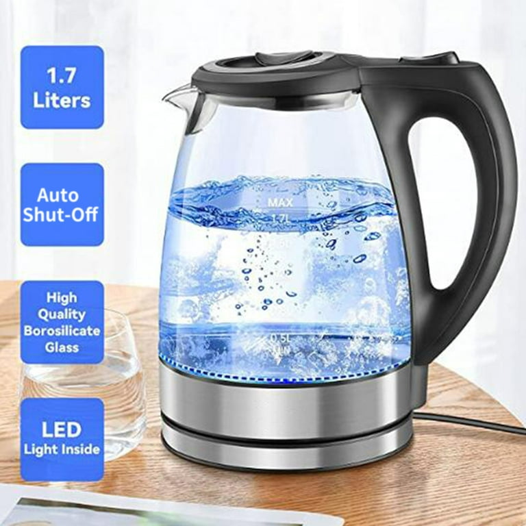 LUUKMONDE 1500W Electric Kettle, 1 Liter Glass Tea Kettle Light Weight,  Cordless Water Boiler with LED Indicator, Fast Boiling Hot Water Heater