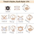 thumbnail image 2 of 6pcs 6 style Crystal Rhinestone Flower Scarf Buckle Ring with ABS Imitation Pearl Alloy Clasp Holder with Enamel for Women Girl Light golden 33~41x24~33x18~26.5mm 1pc/style, 2 of 6
