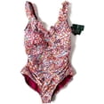 thumbnail image 3 of Ralph Lauren Plus Ruffled Underwire Tummy-Control One-Piece Swimsuit Plum Multi 16W, 3 of 5