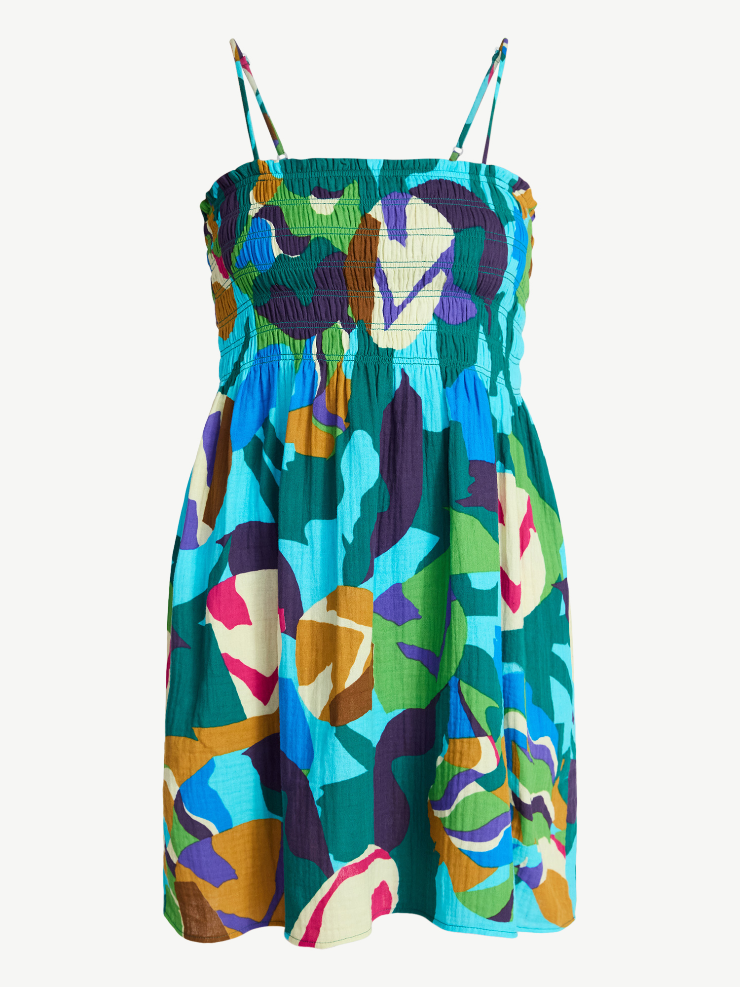 Time and Tru Women's and Women's Plus Smocked Cotton Mini Dress Coverup, Sizes XS-3X