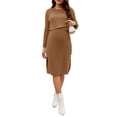 thumbnail image 2 of INSPIRE CHIC Womens Maternity Dress Long Sleeve Soft Round Neck Bodycon Midi Pregnancy Dress S Brown, 2 of 6