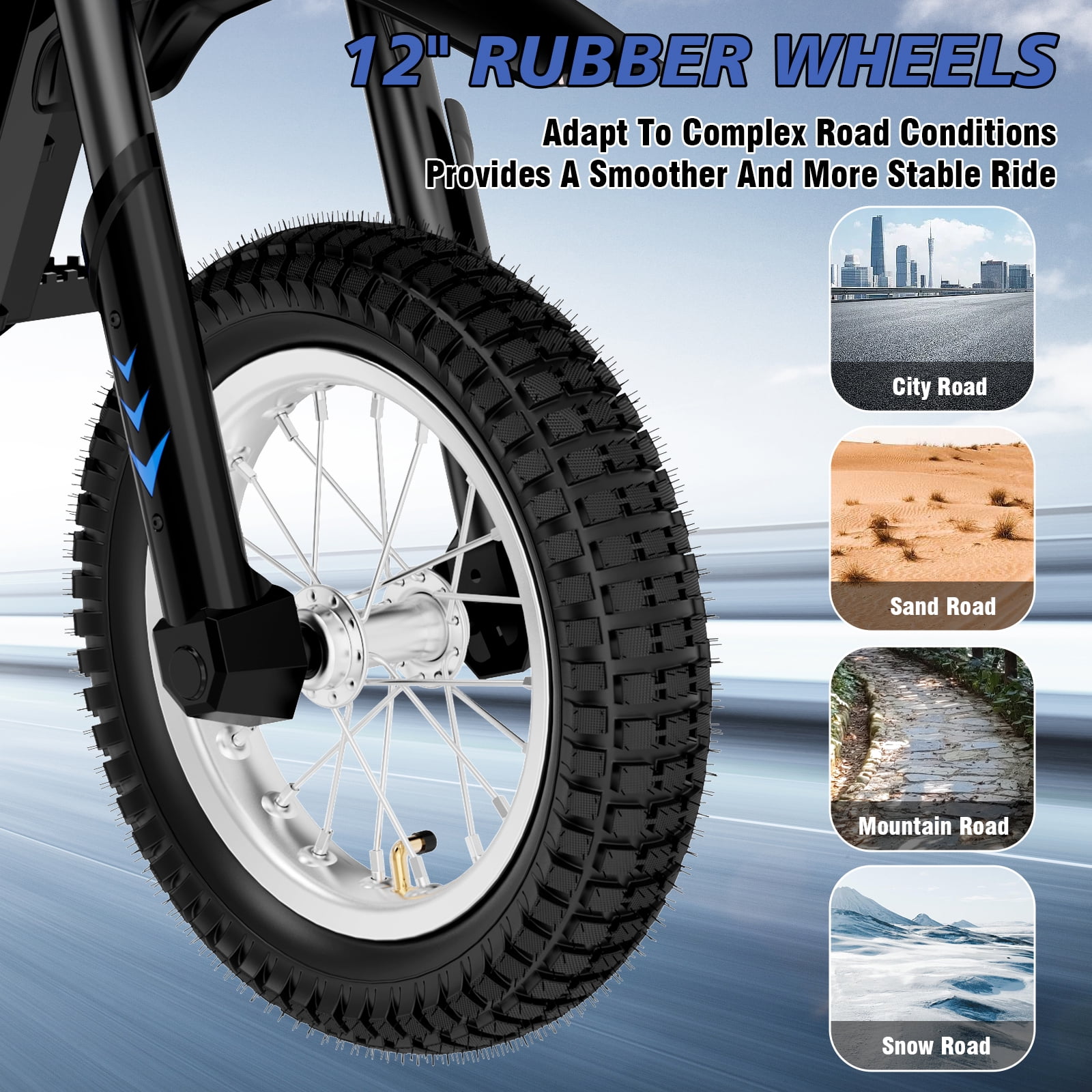 HOVERMAX H12M 36V Electric Dirt Bike, 300W Electric Motorcycle 15.5MPH Max Speed, Ride On Toys motocross for Kids Teens, Blue