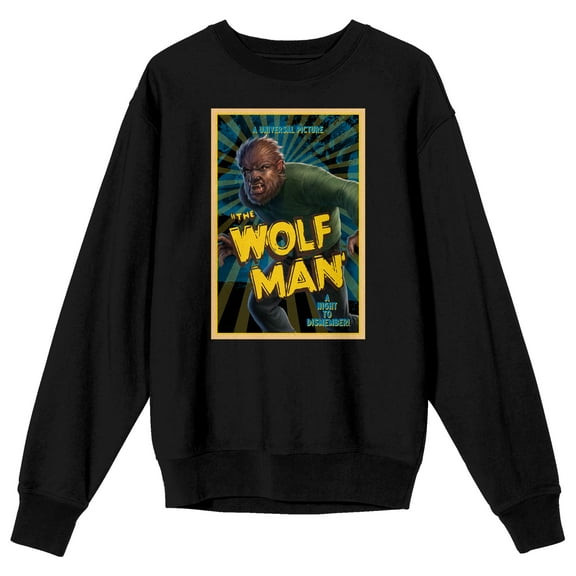 Universal Monsters The Wolf Man, A Night to Dismember! Men's Black Crew Neck Sweatshirt-XL