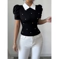 thumbnail image 5 of Womens Elegant Short Sleeve Colorblock T-Shirt Summer Blouse For Women, 5 of 5
