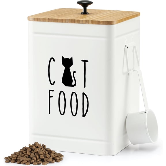 Perfnique Cat Food Storage Container, Airtight Cat Treat Container with Bamboo Lid, 25 Cup Pet Food Storage for Kitchen Countertop, Treat Jars for Pets, Farmhouse Cat Food Container with Spoon