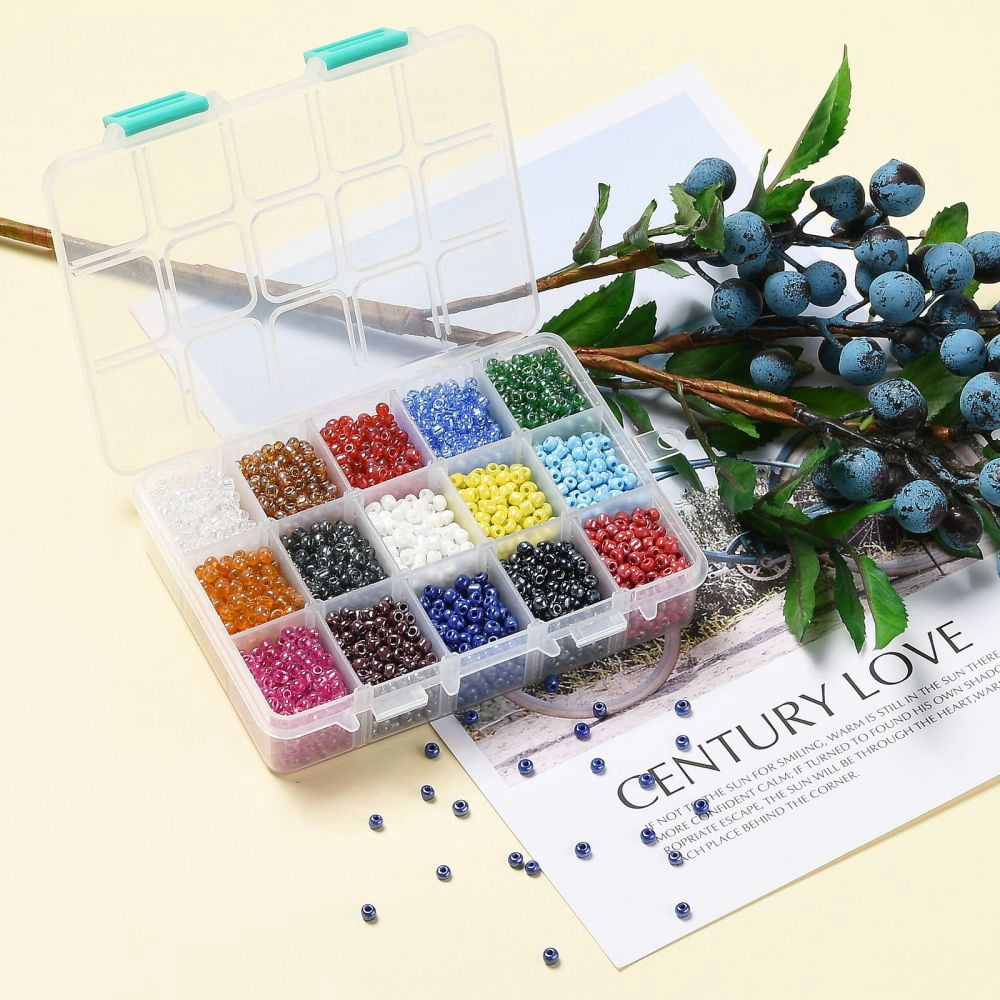 1box 375G 15 colors Glass Seed Beads Opaque colors Lustered Round Mixed color 6/0 4~5x2.5~4.5mm Hole: 1.2~1.5mm 25g/color