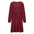 thumbnail image 4 of cfhntfmh Lounge Dresses for Women Fall Loose Crewneck Buttons down Shirts Dress Casual Long Sleeve Belted Midi Dress, 4 of 7