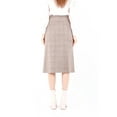 thumbnail image 3 of Camel Midi Tartan Straight Plaid Belted Skirt with Decorative Buttons, 3 of 6