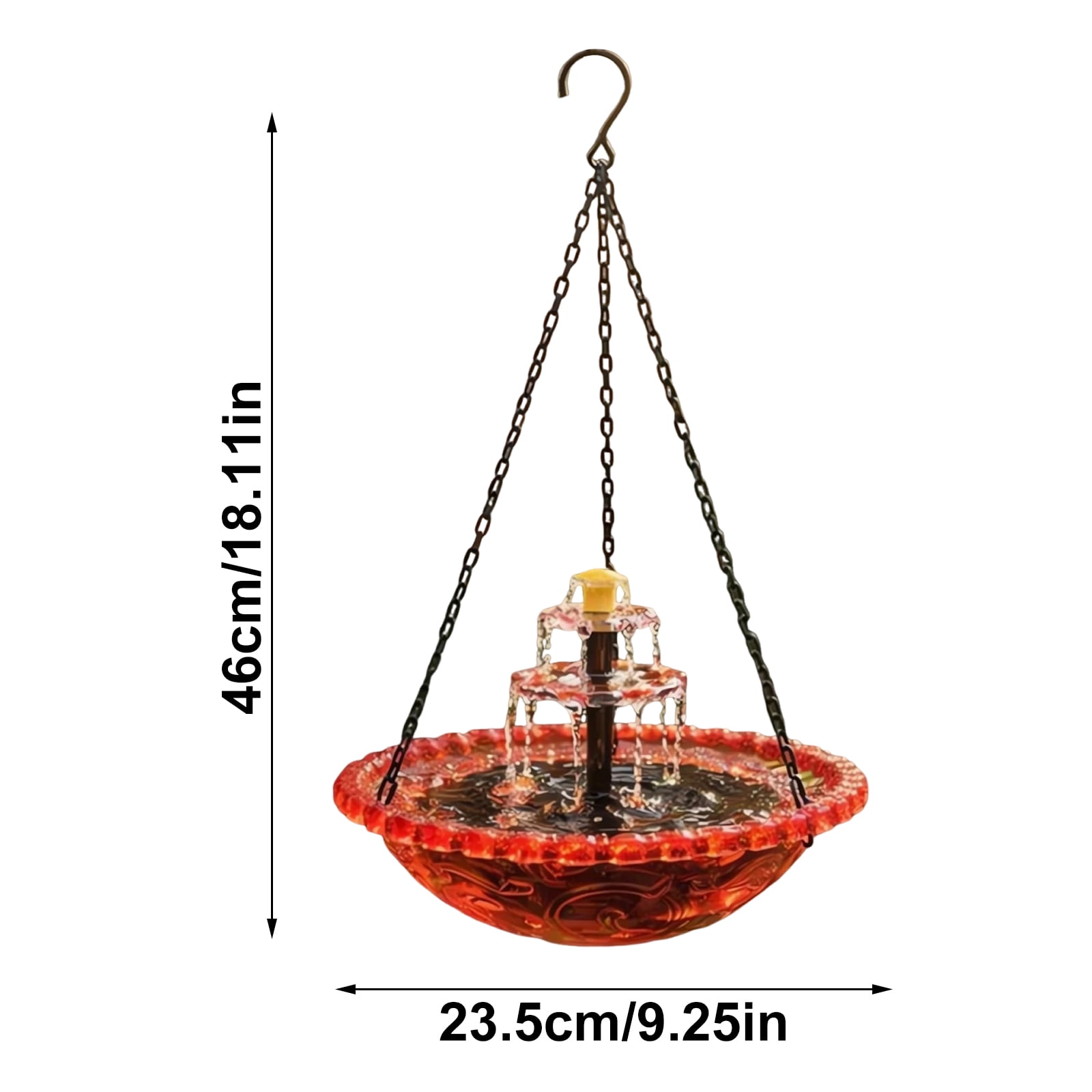 Hanging Solar Bird Bath Fountain, Diameter Green Metal Bird Bath Bowl with Solar Powered Pump & 4 Water Spray Nozzles for Outdoor Garden Backyard Patio Lawn