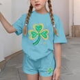 thumbnail image 4 of hoksml Girls St. Patrick's Day Glitter Shamrock Print Short Sleeve Shirt and Shorts Set Casual Holiday Outfit Multiple Colors, 4 of 6