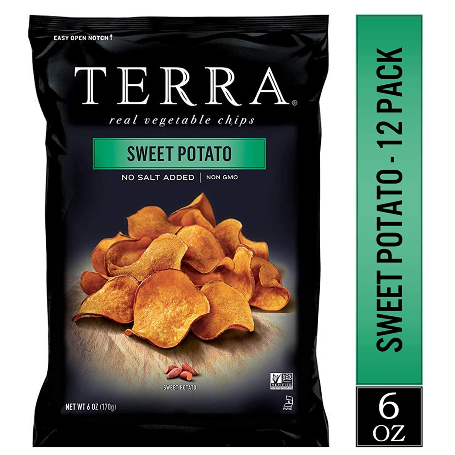 TERRA Sweet Potato Chips, No Salt Added, 6 oz. (Pack of 12)