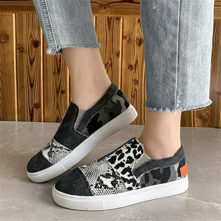 

Women s Colorblock Canvas Shoes Round Toe Slip On Flat Loafers Casual Low Top Walking Shoes shikongkuajing