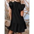 thumbnail image 2 of Asyoly Womens Dresses V-Neck Drawstring Ruffle Cap Sleeve Side Pockets Mini Dress Shirt Dresses For Women, 2 of 5