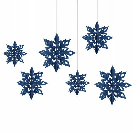 

6pcs 3D Snowflake Charm Christmas Ceiling Decoration for Winter Theme 25cm/20cm/15cm Dark Blue