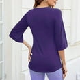 thumbnail image 6 of JGGSPWM Women's Summer Dressy Casual Split 3/4 Sleeve Twist Knot Elegant Blouse Tunics Crew Neck Tops Purple M, 6 of 8