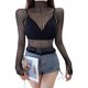 thumbnail image 1 of EchoBliss Mujeres Sexy Malla Manga Larga Tops Divertido Hueco Moda Redes Slim Fit Tops, 1 of 8