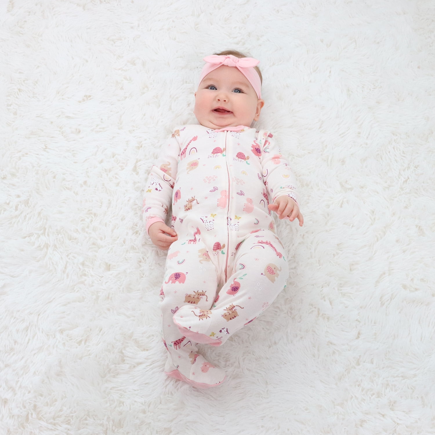 The Peanutshell Layette Gift Set for Baby Girls, 23 Essential Pieces, Pink Rainbow Safari Animals, 0-3 Months