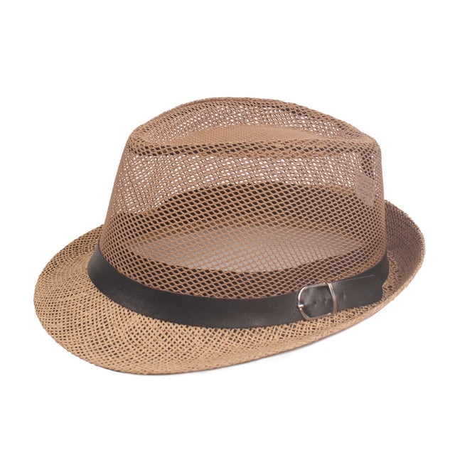 Visland Men Fedora Wide Brim Mesh Spring Summer Pure Color Low-profile Sunshade Hat for Outdoor