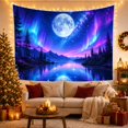thumbnail image 2 of Moonlit Lake with Aurora and Evergreen Shore, Serene Fantasy for Nature Enthusiasts, Celestial Night Art Decor, Housewarming Gift, Tapestry Wall Hanging for Bedroom and Living Room, 2 of 6