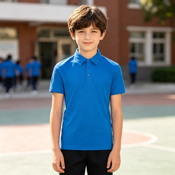 Boys Polo Shirt Sky Blue Lightweight Breathable School Uniform for Girls Short Sleeve Kids Collared Quick Dry Wicking Active Sports Top 9-10 Years