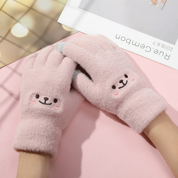 Jsaierl Gloves for Kids Winter Warm Touch Screen Gloves Cute Print Stretch Gloves Outdoor Cold Weather Knit Gloves