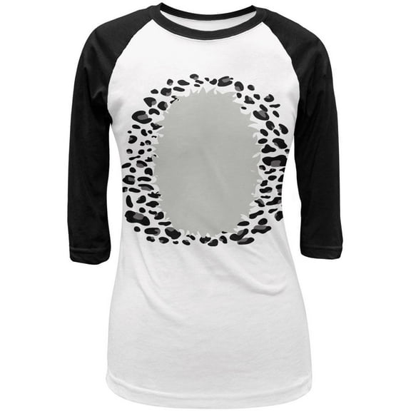 Halloween Snow Leopard Costume Juniors 3/4 Sleeve Raglan T Shirt White-Black LG