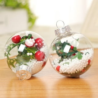 RN'D Toys Clear Fillable Ornaments - Shatterproof Transparent Plastic Craft Ornament Balls Decorations with Red and White Ribbon for DIY Christmas