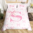 thumbnail image 2 of Initial Letter S Duvet Cover,Dreamy Bow Love Hearts Kawaii Pink Quilt Cover(No Filler),Princess Style Pink Bowknot Girly Romantic Bedding Set with 2 Pillowcases,Women Room Decor,King Size, 2 of 6