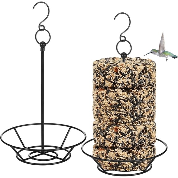2 Pcs Outdoor Hanging Bird Feeders Holder Black Cylinder Bird Feeder