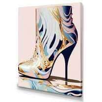 Designart Pink And Blue Art Deco High Heel Boots II Canvas Wall Art