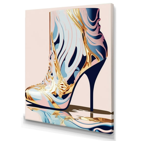 Designart Pink And Blue Art Deco High Heel Boots II Canvas Wall Art