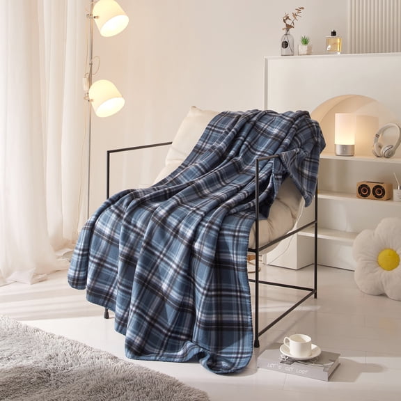 alk Cozy Blue Plaid Fleece Throw Blanket, 50"x 60", All Ages