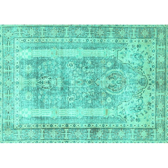 Ahgly Company Machine Washable Indoor Rectangle Persian Turquoise Blue Traditional Area Rugs, 2' x 5'