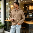 thumbnail image 4 of Resicozy Mens Waffle Hoodies Pullover Long Sleeve Casual Fashion Sweatshirts Gym Hooded Shirt with Pocket Khaki M, 4 of 8