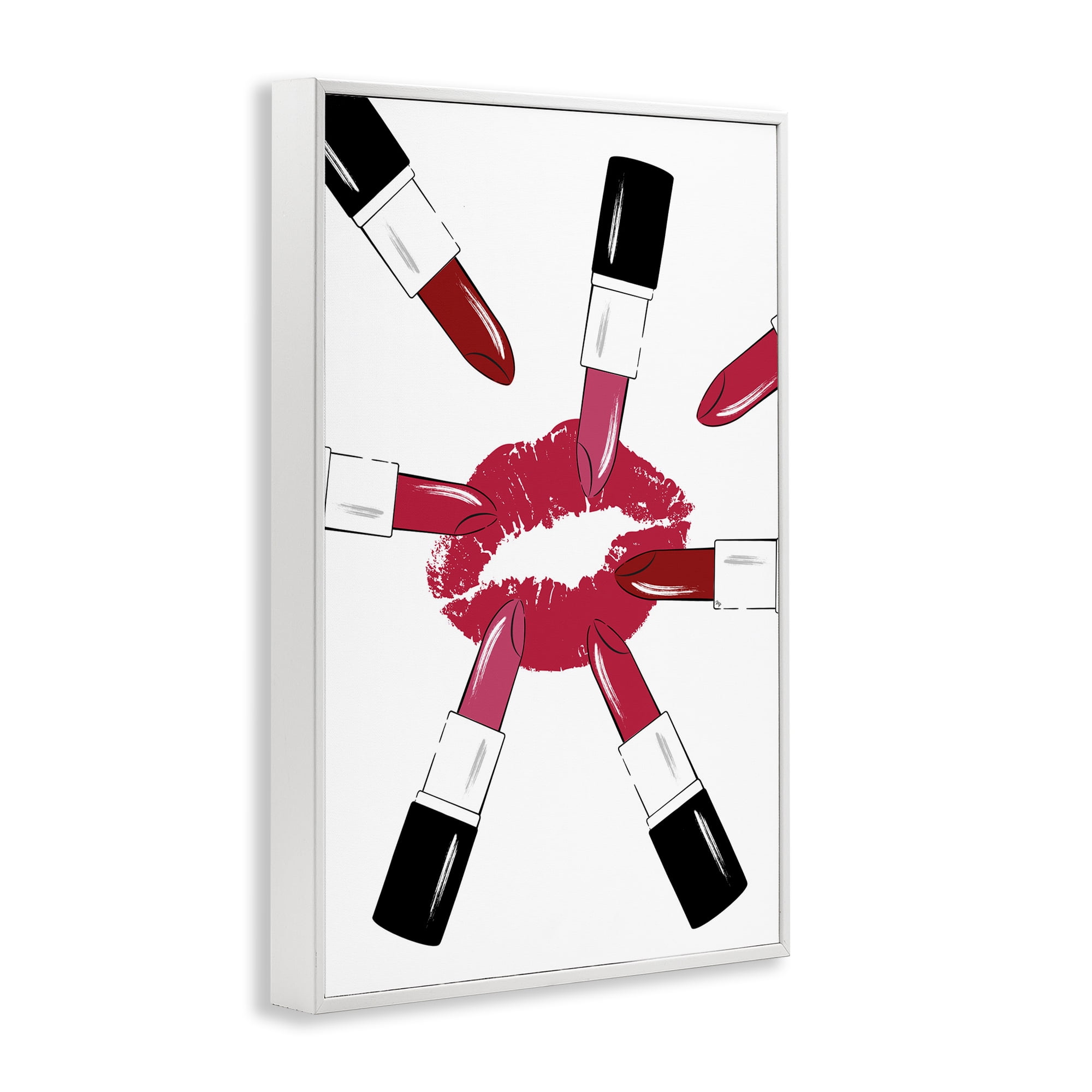 Stupell Industries Lipsticks & Kiss Beauty & Fashion Painting White Framed Art Print Wall Art, 16 x 24