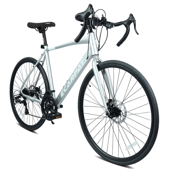 JERFIT Road Bike 700C Aluminum Frame Disc Brakes 16 Speed Silver Drop Handlebar Men Women Commuter Fitness