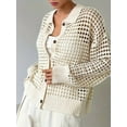 thumbnail image 3 of Women'S Crochet Cardigan Sweater Cardigan Hollow Out Sweater Long Sleeve Button Down Knit Top Cream White M, 3 of 8