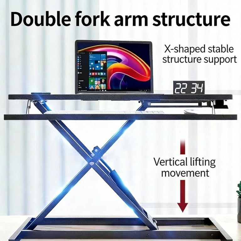 32 Inch Height Adjustable Standing Desk Converter Sit to Stand Riser Dual Monitor Workstation with Keyboard Tray, White