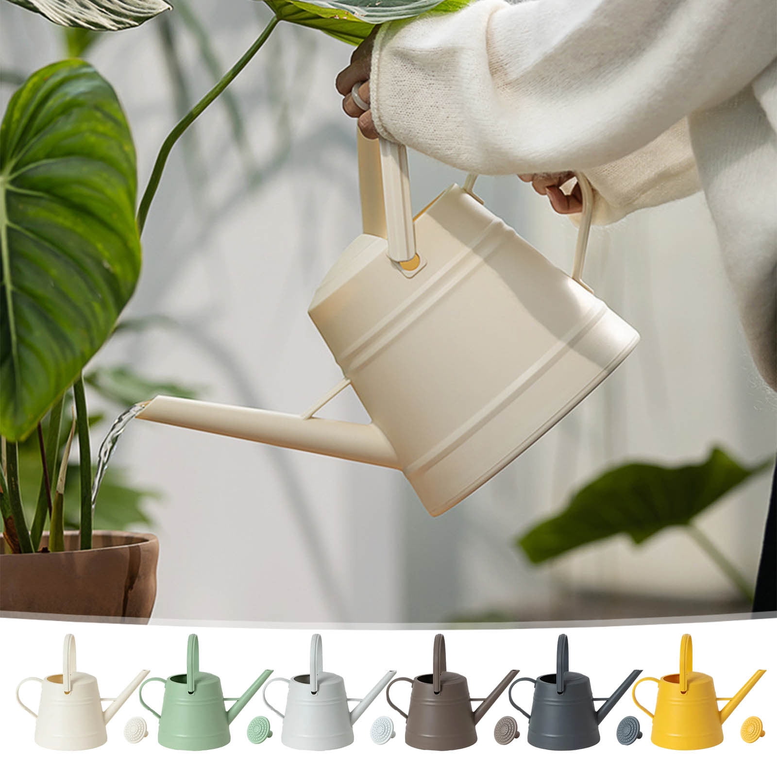 SATRINO 1 Gallon Watering Can - Garden Watering Can for Indoor & Outdoor Plants - Plastic Water Can with Detachable Sprinkler Head - Large Water Pot - Grey