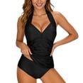 thumbnail image 2 of Tankini Swimsuits for Women 2 Piece Halter V Neck Tankini Top High Waisted Swim Bottom Bathing Suit Swimwear, 2 of 7